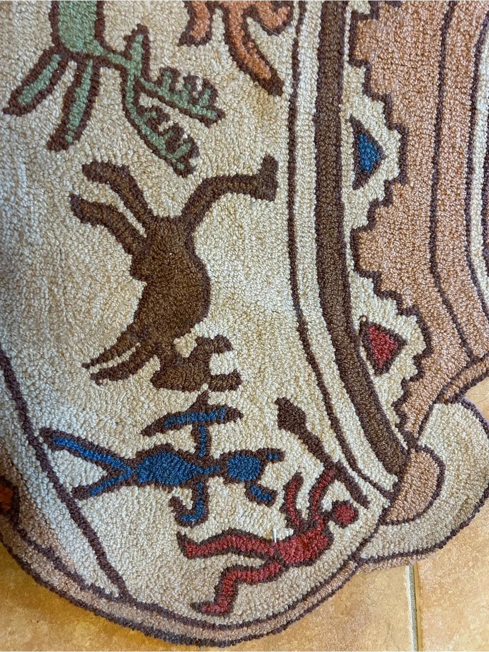 Handmade Southwestern hunting scene hooked rug